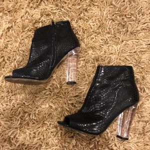 Clear block heeled bootie